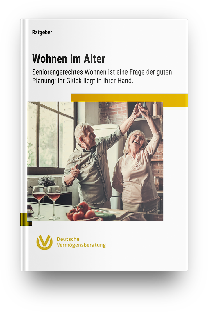 Ratgeber-Cover „Wohnen im Alter“ im DVAG-Markenauftritt