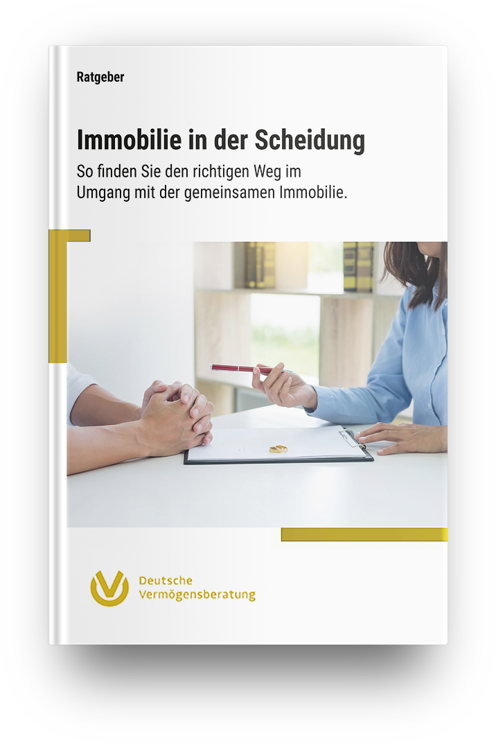 Ratgeber-Cover „Immobilie in der Scheidung“ im DVAG-Markenauftritt